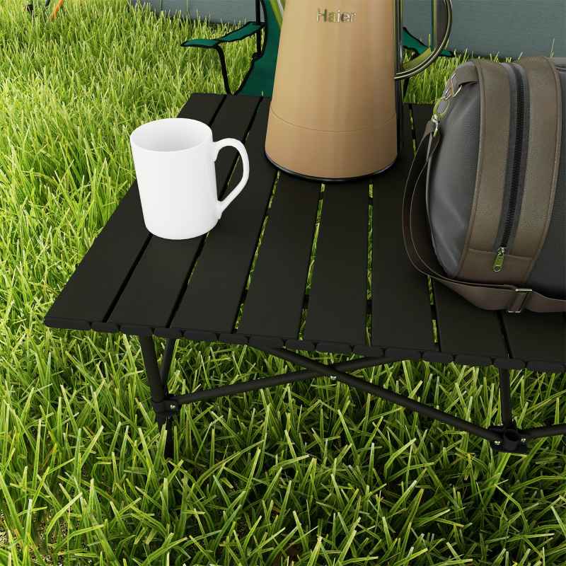 Outsunny Portable Camping Table, 3ft Lightweight Folding Aluminium Picnic Table with Roll Up Top, Carry Bag for Outdoor Camping, Picnic, Hiking, Cooking, BBQ, Fishing, Black