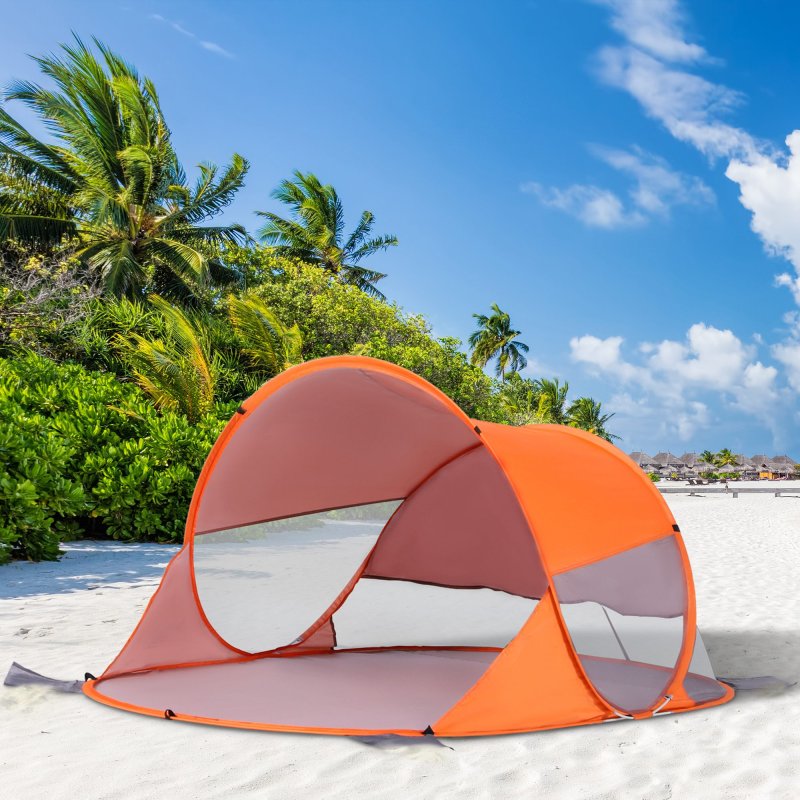 Outsunny 1-2 Person Pop up Beach Tent Hiking UV 30+ Protection Patio Sun Shade Shelter Portable Automatic - Orange