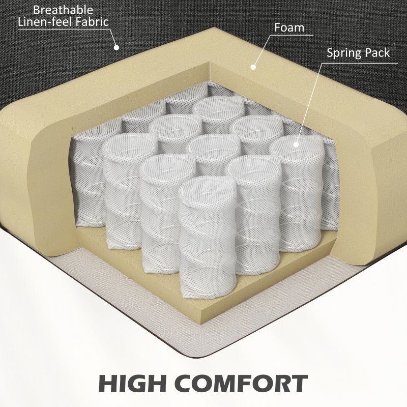 HOMCOM Fabric Accent Chair with Nailhead Trim Rolled Arms and Slatted Wood Frame, Upholstered Lounge Chair for Living Room, Bedroom, Home Office