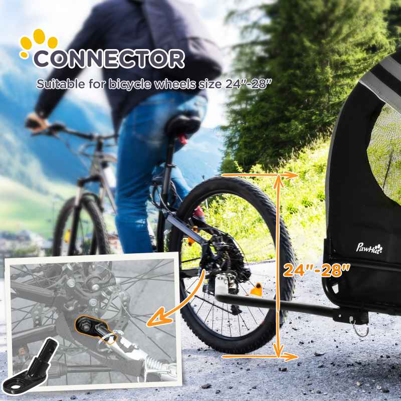 PawHut Dog Bike Trailer, 2 in 1Foldable Pet Stroller with Hitch Coupler, Reflectors, Quick Release Wheels, Flag, for Medium Dogs, Grey