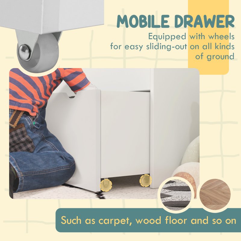 AIYAPLAY Kids Bookshelf, Bookcase Toy Storage Organizer with 3 Tier Shelves, Drawer, for Bedroom, Nursery, Playroom, Classroom, White