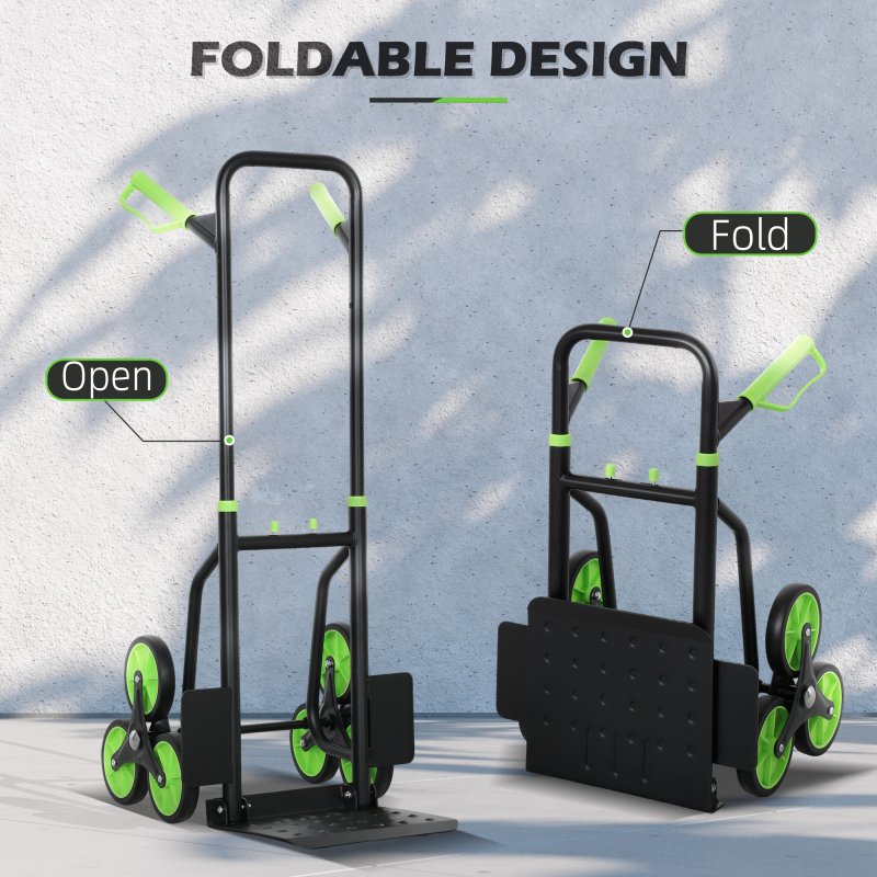 DURHAND Steel Folding Hand Truck, Heavy Duty Foldable Trolley on Wheels, Multi-Purpose Sack Truck Moving Trolley, 120kg, Green
