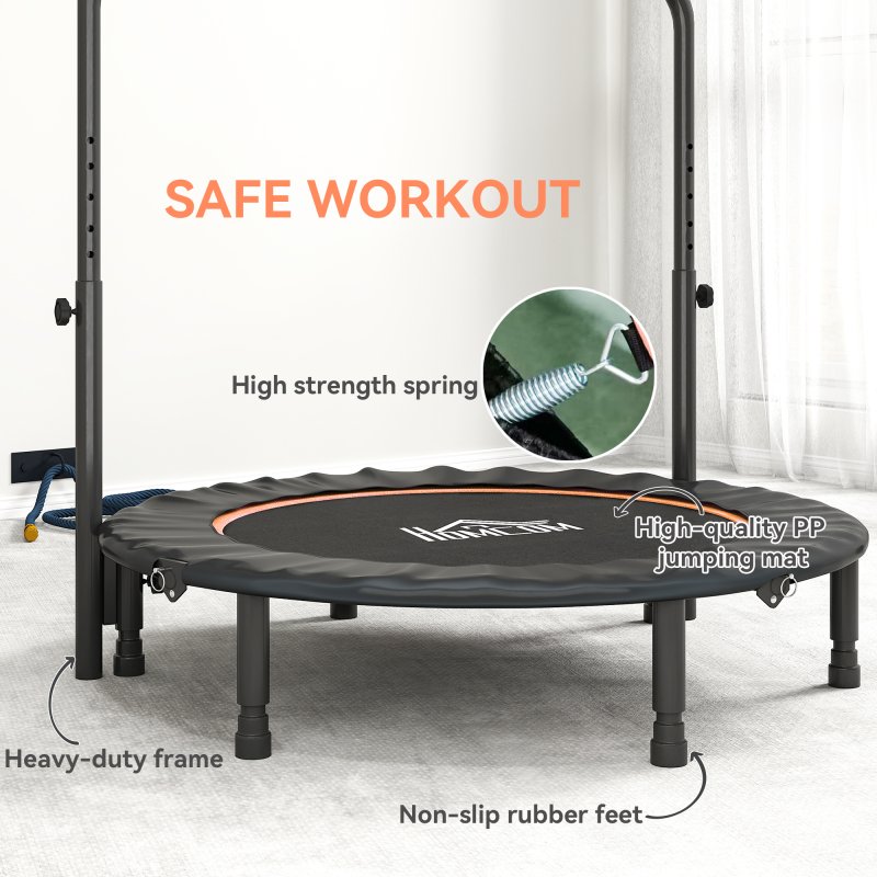 HOMCOM 45" Foldable Mini Trampoline Fitness Trampoline Rebounder for Adults with Adjustable Foam Handle, for Indoors, Outdoors, Cardio Training, Orange