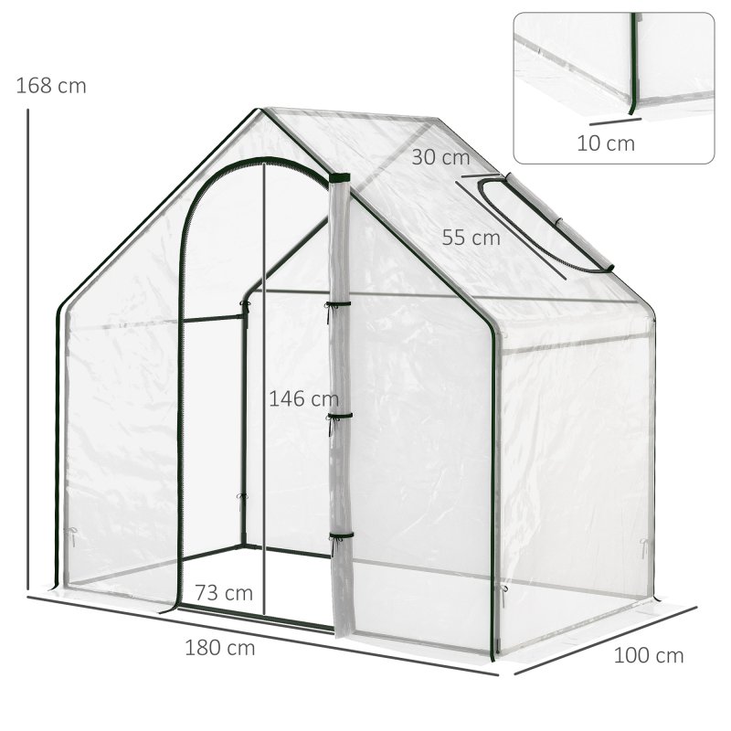 Outsunny Walk In PVC Greenhouse Garden Outdoor Flower Planter Steel Frame w/ Zipped Door & Window 180 x 100 x 168CM Clear