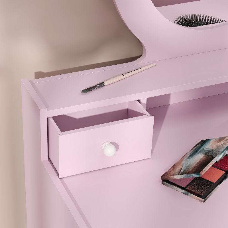 AIYAPLAY Kids Dressing Table Set with Stool and Mirror, Make up Set with Storage Drawers, Kids Vanity Table Gift for Aged 3-8 Years Old - Pink