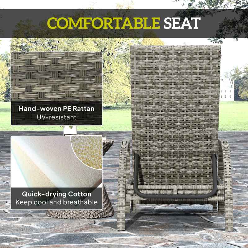 Outsunny PE Rattan Sun Lounger, Garden Lounger with 4-Level Adjustable Backrest, Outdoor Sunbed with Retractable Footrest for Balcony, Beach, Patio, Mixed-grey