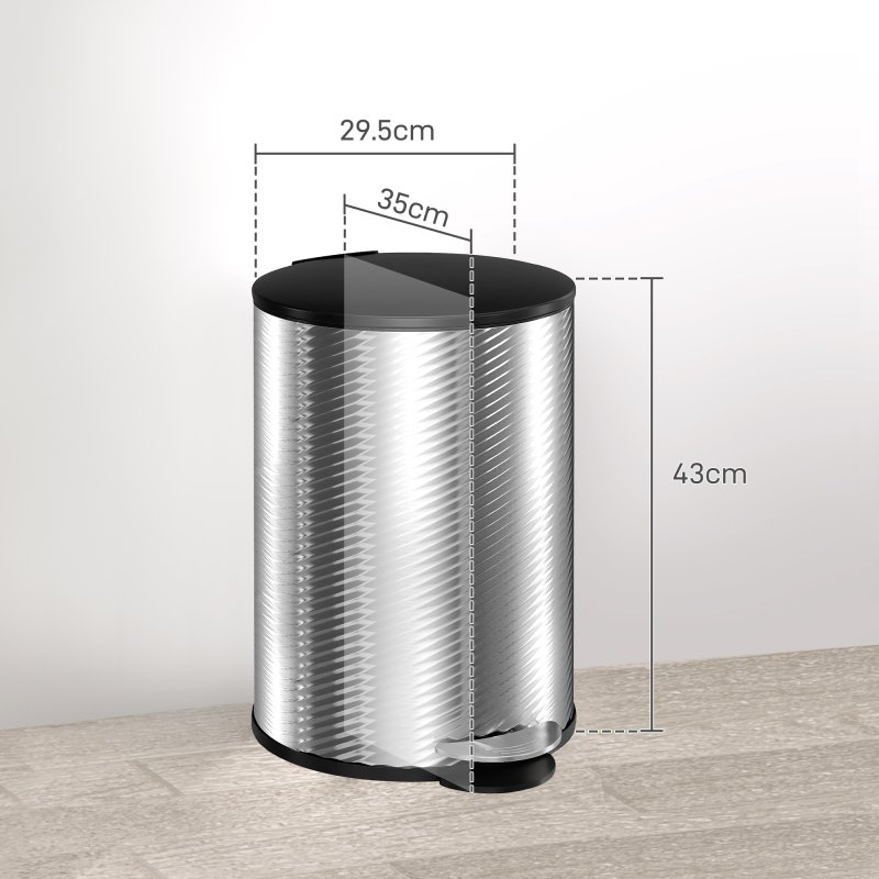 HOMCOM 20 Litre Kitchen Bin, Stainless Steel Pedal Bin with Soft-close Lid, Fingerprint Proof Cylindrical Rubbish Bin with Foot Pedal and Removable Inner Bucket, Silver