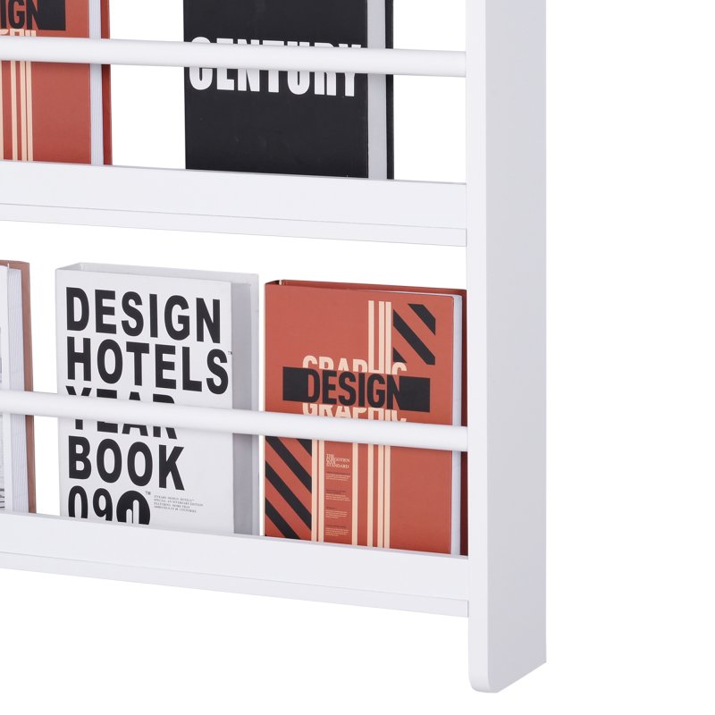 HOMCOM Hanging Wall File Holder, 4 Tier Desk Tidy Organiser, Paper Document Magazine Storage Rack with Wooden Baffles for Office Home, Accessories Supplies, White