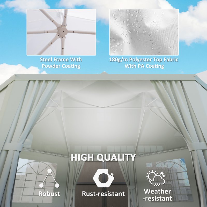 Outsunny 6.8 x 5m Octagonal Marquee Gazebo, Heavy Duty Wedding Party Tent with Sides and Doors, White