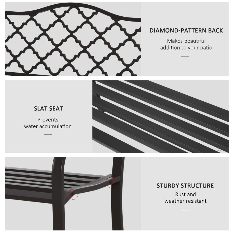 Outsunny Outdoor 2 Seater Garden Bench, Antique Style Cast Iron Loveseat with Armrest, Brown