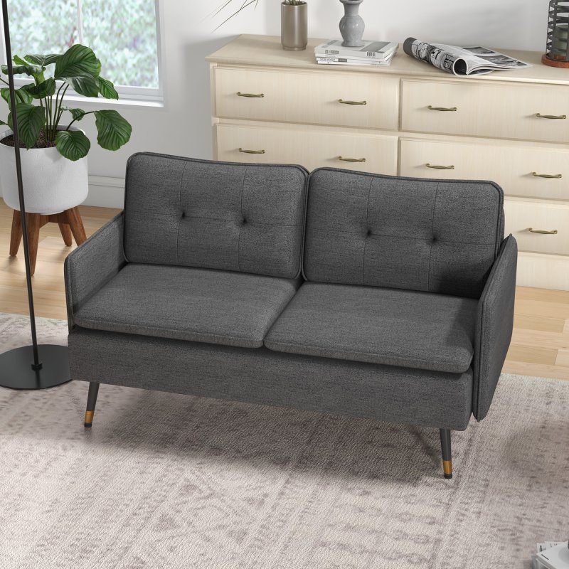 HOMCOM Modern Two Seater Sofa, Button Tufted Loveseat with Cushions and Steel Legs for Living Room, Guest Room