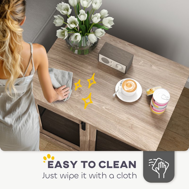 PawHut Dog Crate Furniture, Dog Cage End Table with Sliding Door, Pet Kennel for Medium Breeds, 80 x 58.5 x 63cm, Walnut Brown