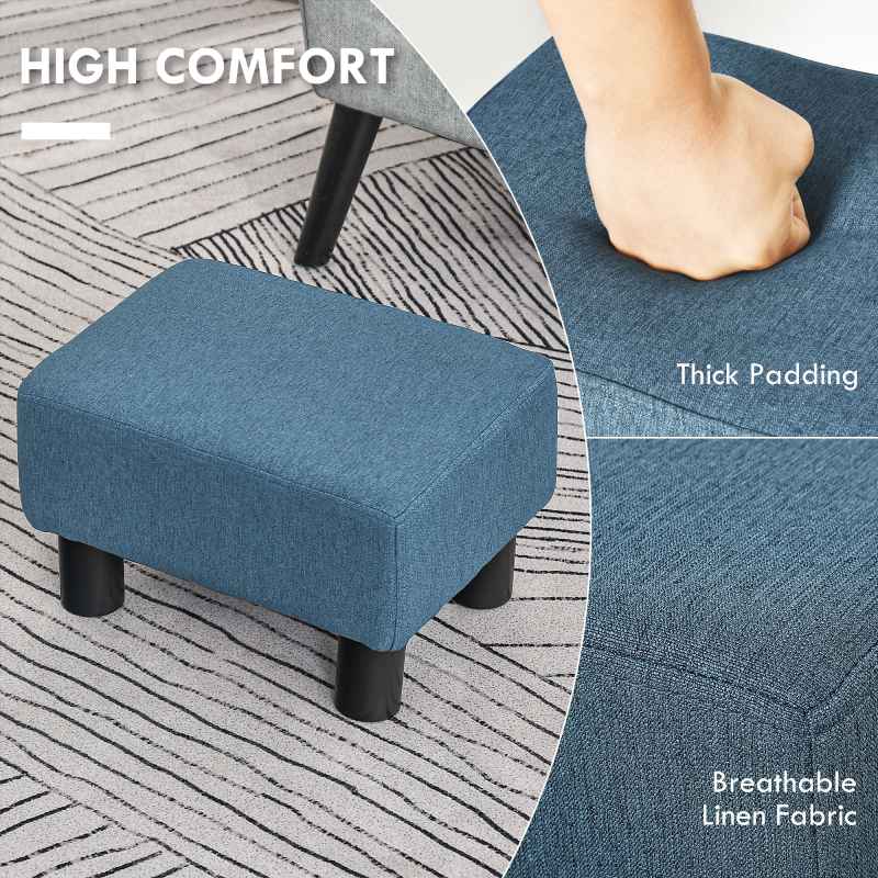 HOMCOM Linen Fabric Footstool, Small Foot Rest, Rectangle Sofa Stool for Bedroom Living Room