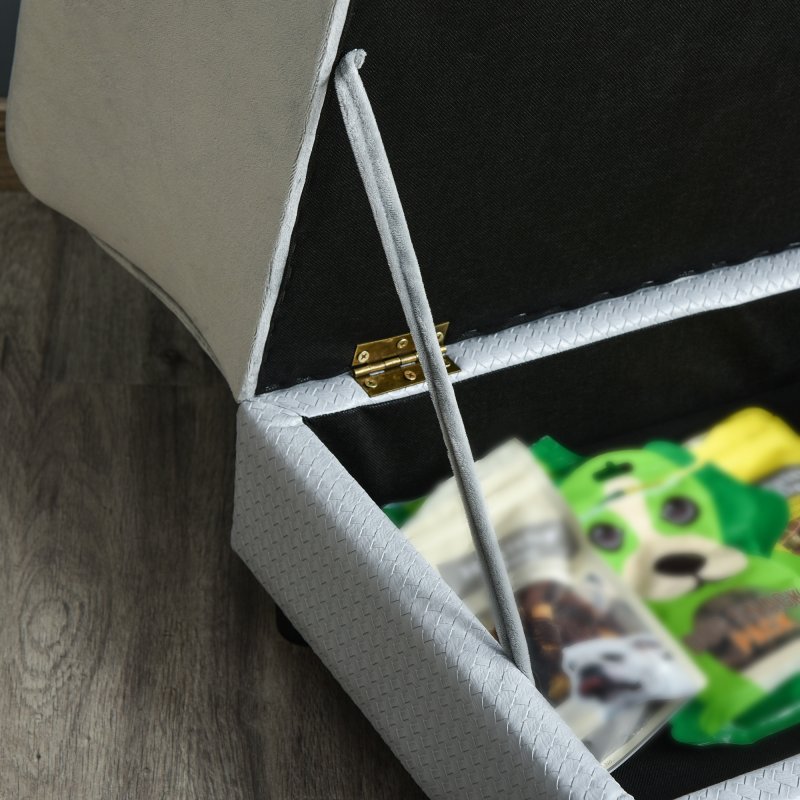 PawHut Dog Sofa with Storage, Pet Chair for Small Dogs, Cat Couch with Soft Cushion, Light Grey, 76 x 45 x 43 cm