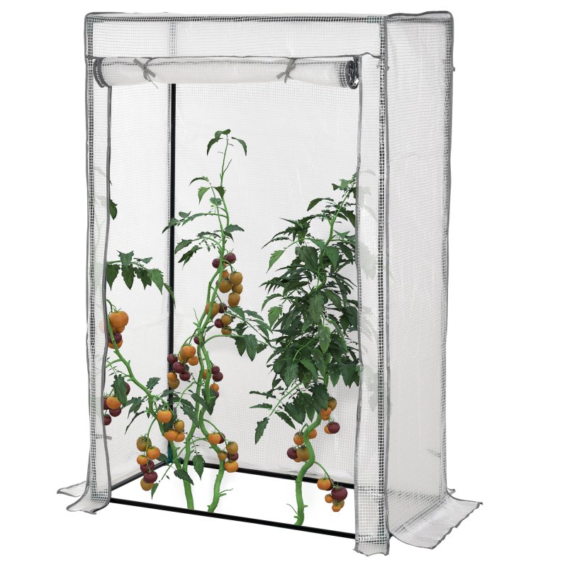 Outsunny 100 x 50 x 150cm Tomato Greenhouse with Roll-up Door, Mini Greenhouse with PE Cover, Outdoor Grow House Small Green House for Yard, Balcony, Garden, White