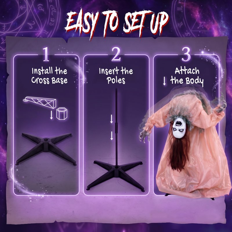 HOMCOM 100 cm Animated Halloween Broken-Back Ghost, Halloween Animatronics Swaying Female Ghoul with Creepy Screams, Glowing Eyes, Sound/Touch Activated, for Indoor, Covered Outdoor
