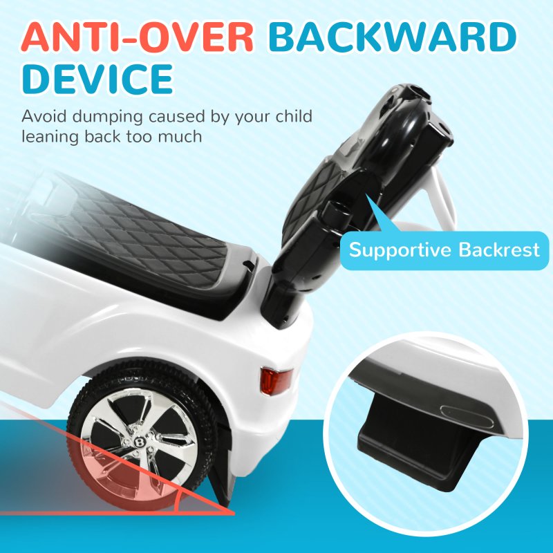 AIYAPLAY Bentley Bentayga Licensed Baby Push Car, 3-in-1 Ride on Car Foot to Floor Sliding Car with Removable Push Handle, Canopy, Horn Music, Storage, Safety Guardrail, for 12-36 Months, White
