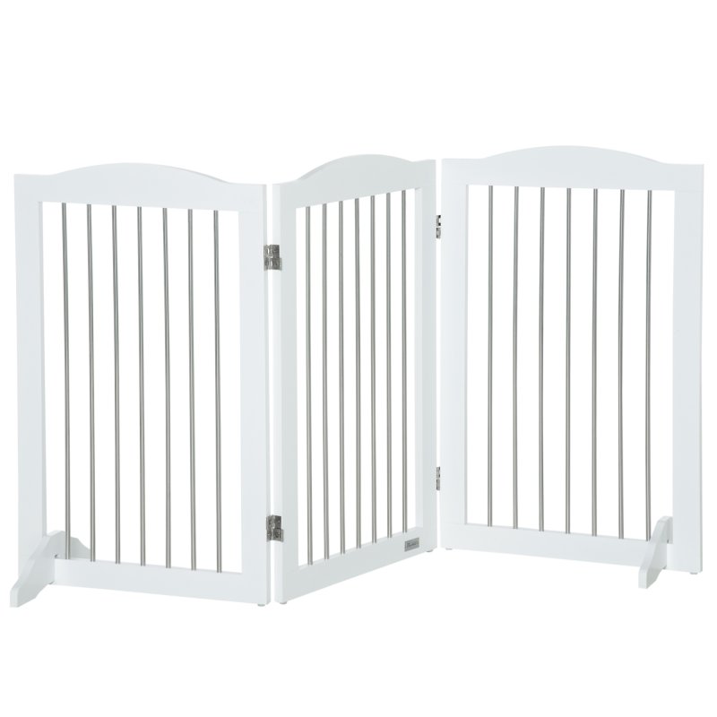 PawHut Foldable Dog Gate, Freestanding Pet Gate, Dog Barrier with Two Support Feet, for Doorways, Stairs, Halls - White