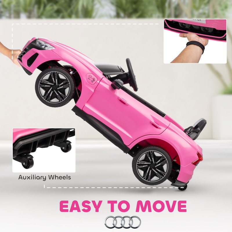 HOMCOM Audi RS e-tron GT Licensed Electric Car for Kids, 12V Battery Powered Electric Ride-on Toy with Remote Control Music, Suspension Wheels, Soft Start, for 3-5 years, Pink