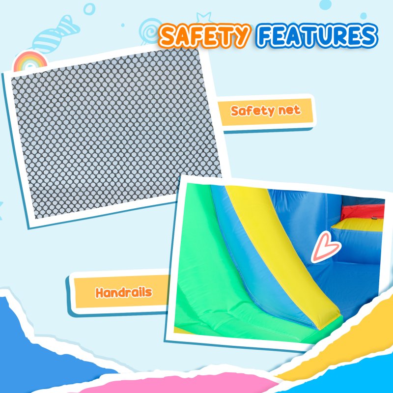 AIYAPLAY Bouncy Castle, Inflatable Bounce House with 550W Blower, Basketball Hoop, Long Slide, Dart Board, Carrying Bag, for Party, Park, Ages 3-8, 385 x 290 x 180 cm