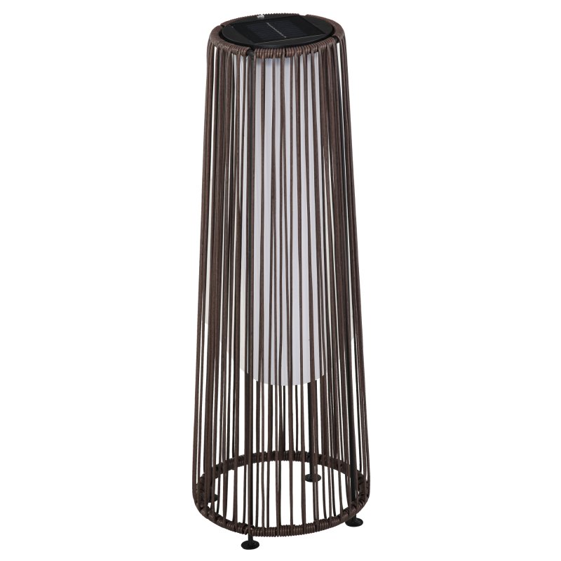 Outsunny Garden Rattan Lamp, 61 cm Tall Solar Rattan Floor Lamp, Solar Garden Light with Auto On/Off LED Light, IP44 Waterproof for Outdoor, Porch, Pathway, Terrace, Brown
