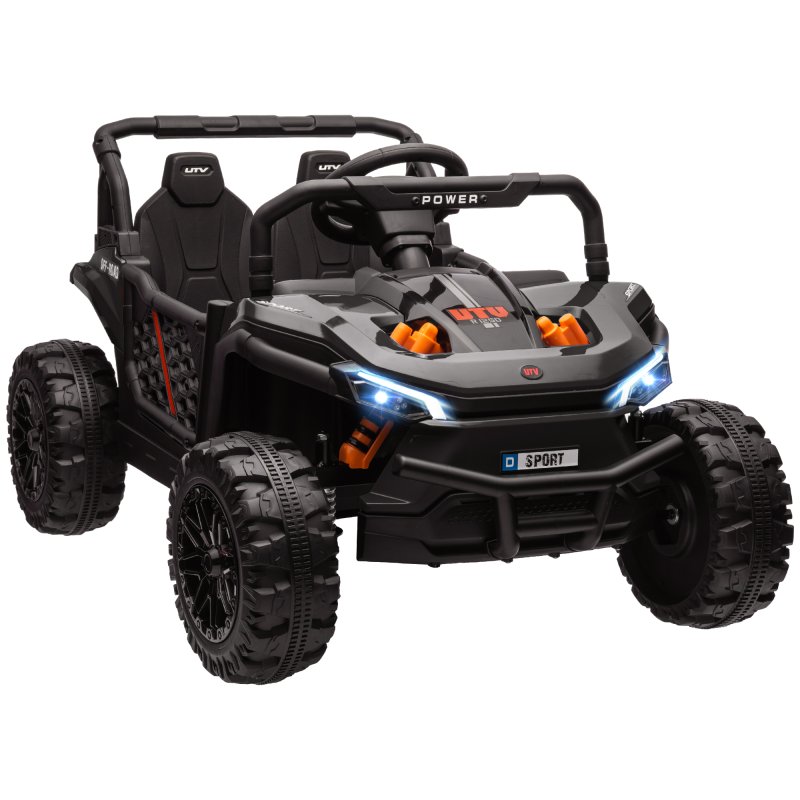 AIYAPLAY Kids Ride on Car, 12V Battery Powered Electric Truck with Remote Control, 4 Suspension Wheels, Horn, Lights, Music, USB, for Ages 3-5 Years, Black