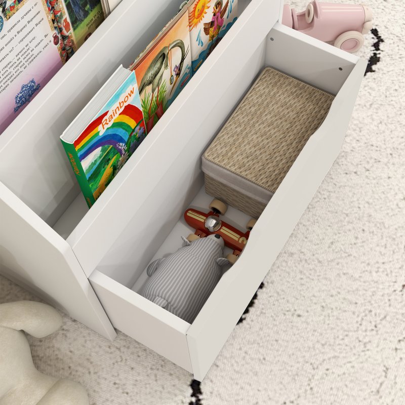 AIYAPLAY Kids Bookshelf, Bookcase Toy Storage Organizer with 3 Tier Shelves, Drawer, for Bedroom, Nursery, Playroom, Classroom, White