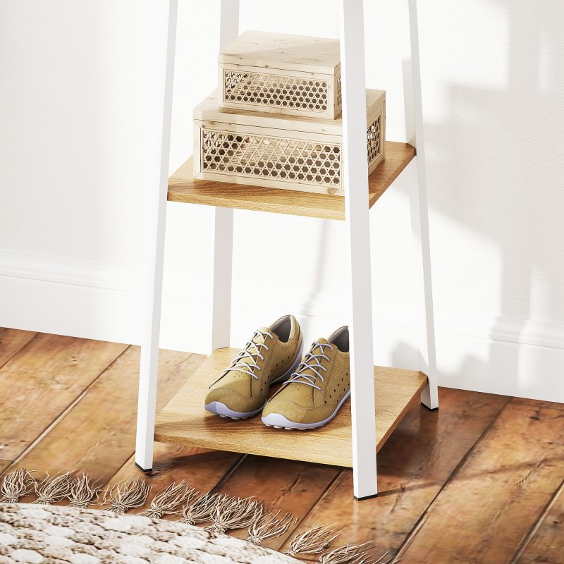 HOMCOM Coat Rack with Storage, Freestanding Coat Stand with 8 Hooks and 3-Tier Shelf, Clothes Rack for Bedroom, Entryway