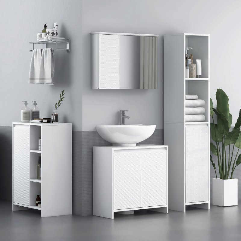 HOMCOM Under Sink Bathroom Cabinet, Freestanding Under Sink Cabinet with 2 Doors and Shelf for Basin without or with Pedestal, White