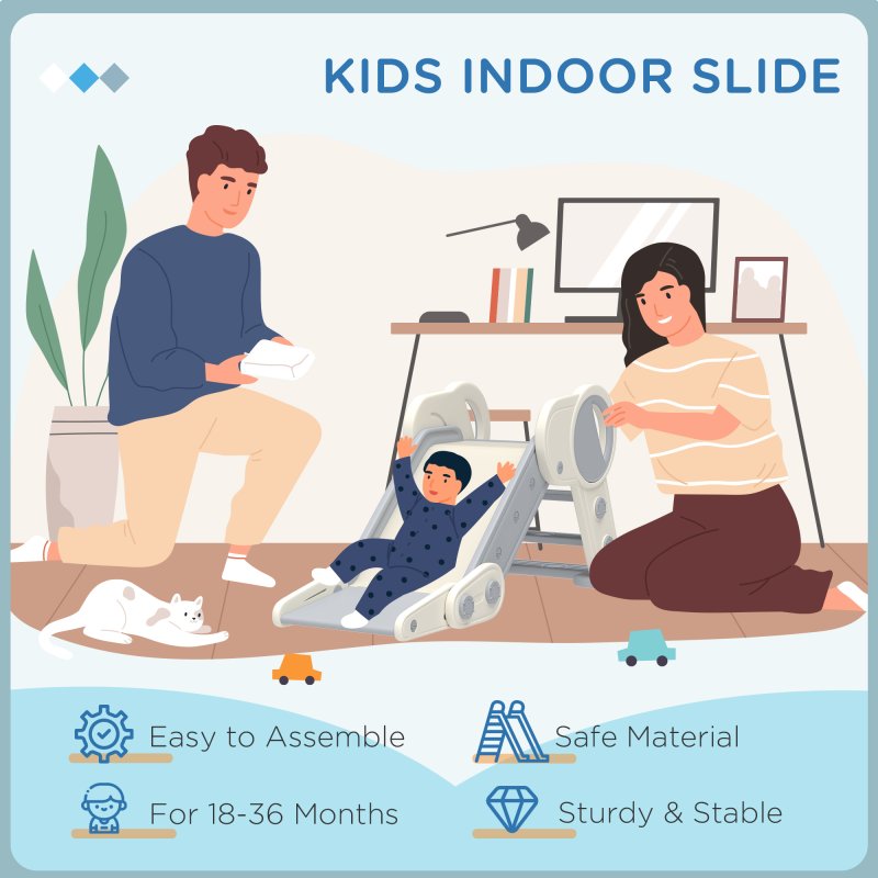 AIYAPLAY Kids Slide Freestanding Toddler Slide Foldable for Indoor Outdoor 1.5-3 Years Old, Grey
