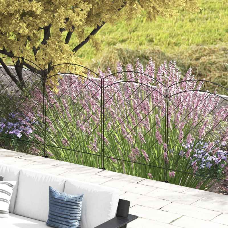 Outsunny Decorative Garden Fencing, 43in x 11.4ft Outdoor Picket Fence Panels, 4PCs Rustproof Steel Wire Landscape Flower Bed Border Edging Animal Barrier, Black