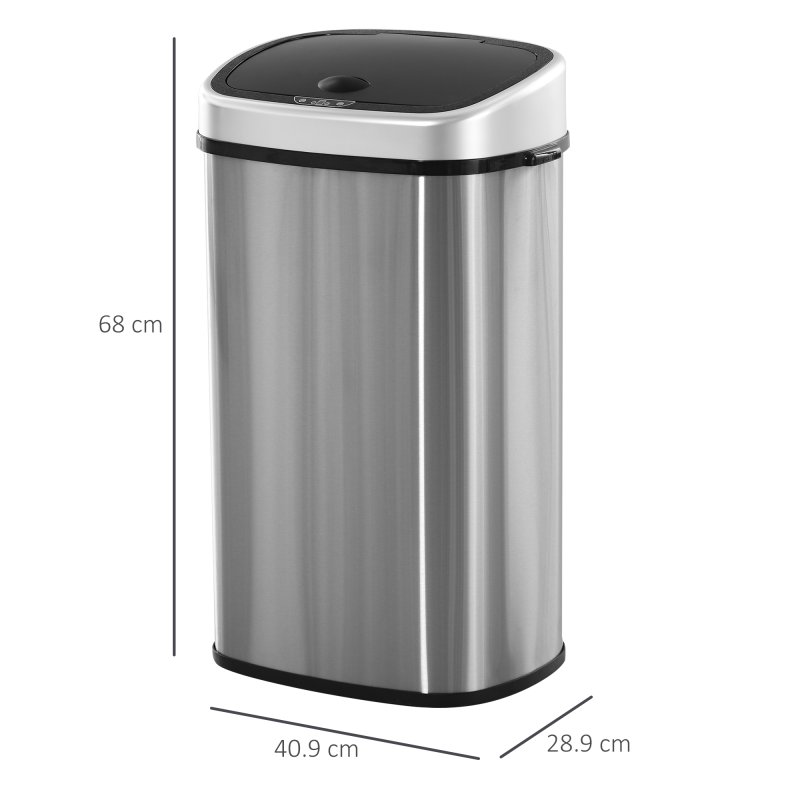 HOMCOM Stainless Steel Kitchen Sensor Dustbin Automatic Touchless Rubbish Garbage Waste Bin Silver