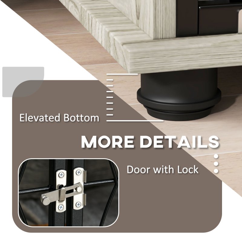 PawHut Dog Crate Furniture, Dog Cage End Table with Large Top, Soft Washable Cushion, Lockable Front Door, Wire Mesh Ventilation, Indoor Pet Crate for Large Sized, 100 x 60 x 74cm - Grey