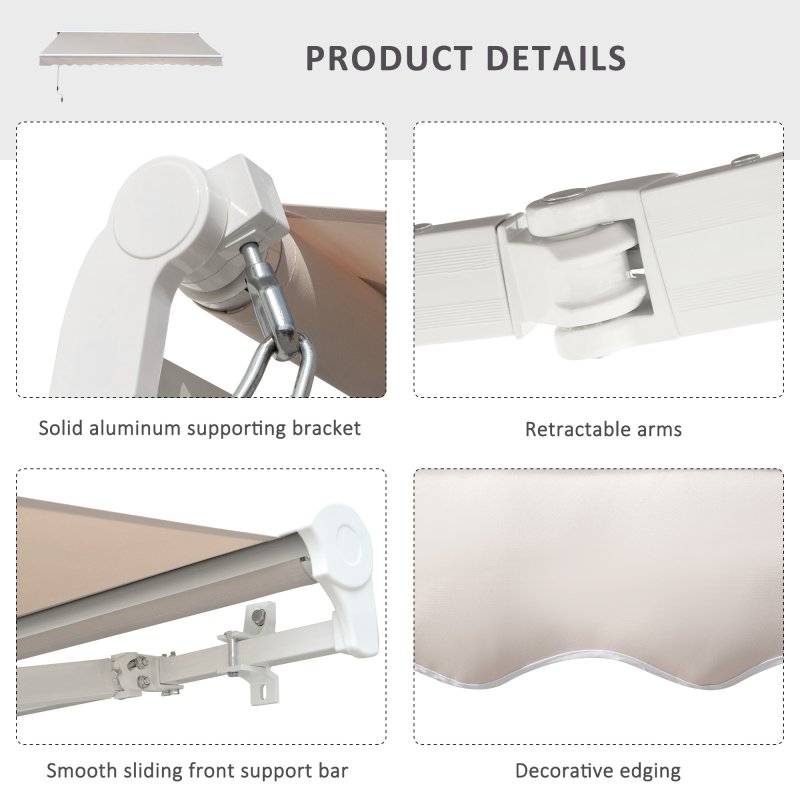 Outsunny 3.5 x 2.5m Electric Garden Door Awning Half Cassette Outdoor Retractable Canopy Patio Shelter w/ Remote Controller Cream White