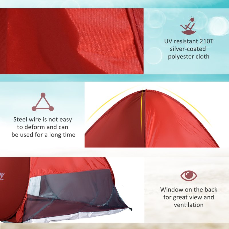 Outsunny Pop up Beach Tent, UV 30+ Portable Sun Shelter with Carry Bag, 2x1.5m for 2-3 Person, Red