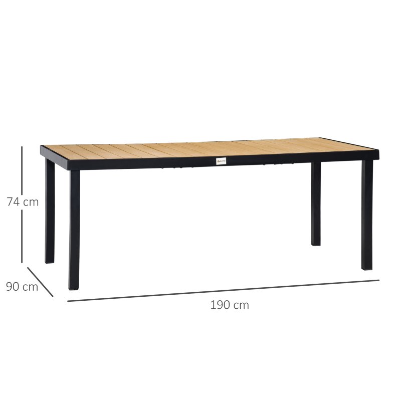 Outsunny Garden Table for 8 People, Rectangular Aluminium Outdoor Dining Table with All-Weather Faux Wood Top for Garden, Patio, 190 x 90 x 74 cm, Natural