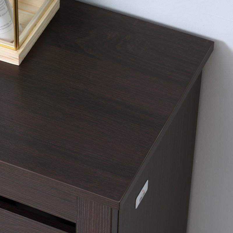 HOMCOM Narrow Shoe Cabinet for Entryway, 5-Tier Slim Shoe Storage Cabinet with 2 Slatted Doors and Adjustable Shelves for 15 Pairs, Dark Brown