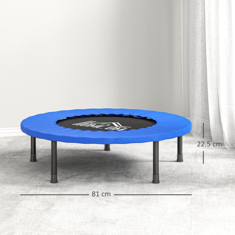 HOMCOM 32" Mini Fitness Trampoline Home Gym Yoga Exercise Rebounder Indoor Outdoor Jumper with Safety Pad, Support Up to 100 KG, Blue and Black