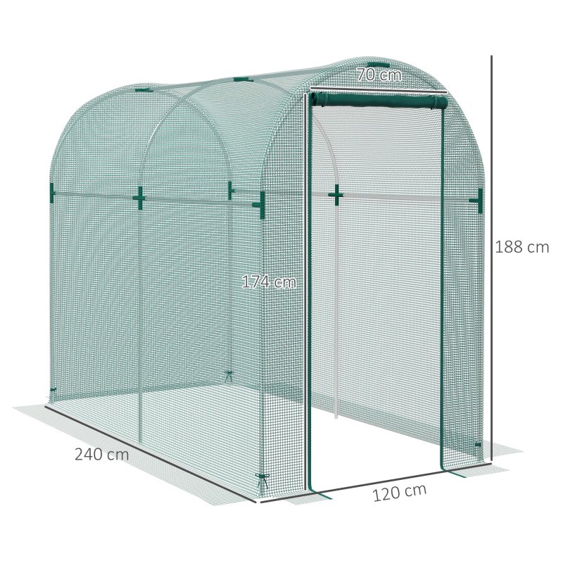 Outsunny Fruit Cage Bird Netting, Heavy Duty Fruit and Vegetable Protection Tent with Zipped Door, Anti Bird, Insects, Small Animals, 1.2 x 2.4 x 1.9m, Green
