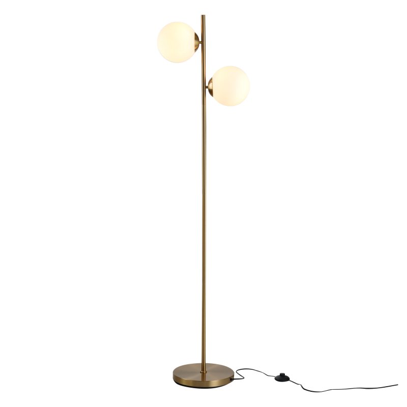HOMCOM 2 Lights Tree Floor Lamp for Living Room with Globe Lampshade, Standing Lamp for Bedroom, Bulb not Included, Gold Tone