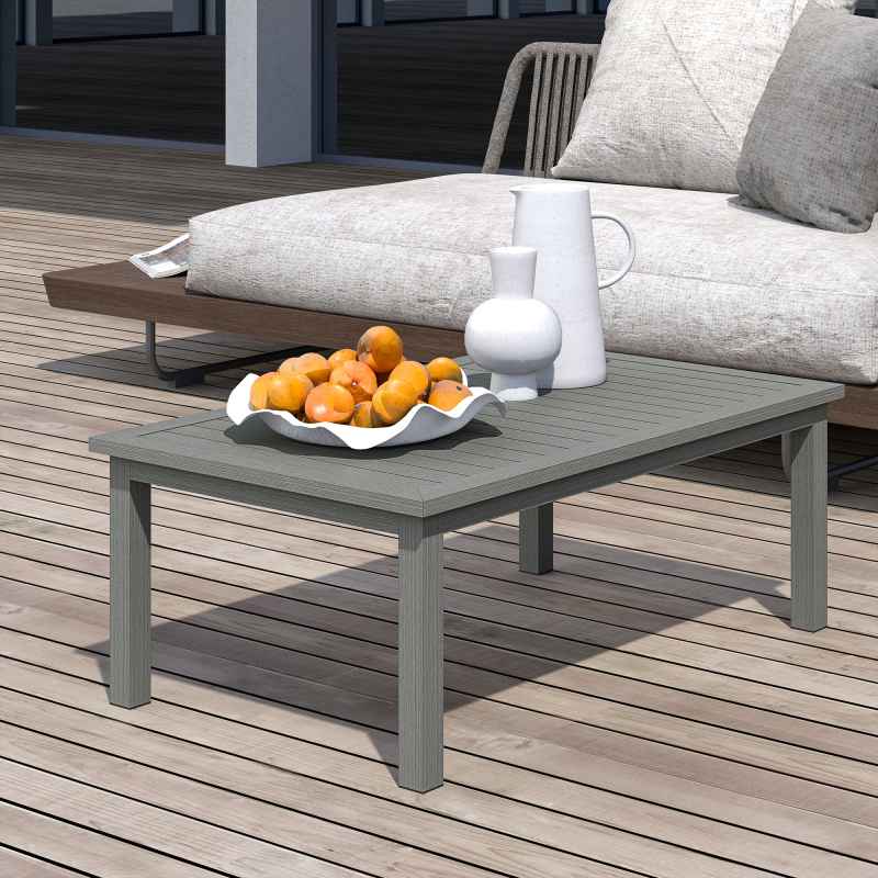 Outsunny Aluminium Outdoor Coffee Table, Rectangular Patio Side Table with Slat Tabletop for Indoor, Garden, Balcony, 100cm x 60 cm, Grey