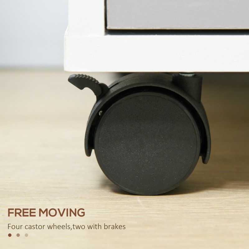 HOMCOM 3-Drawer Lockable Filing Cabinet, File Cabinet on Wheels, Mobile Office Storage Drawers for Home Office, Bedroom and Living Room