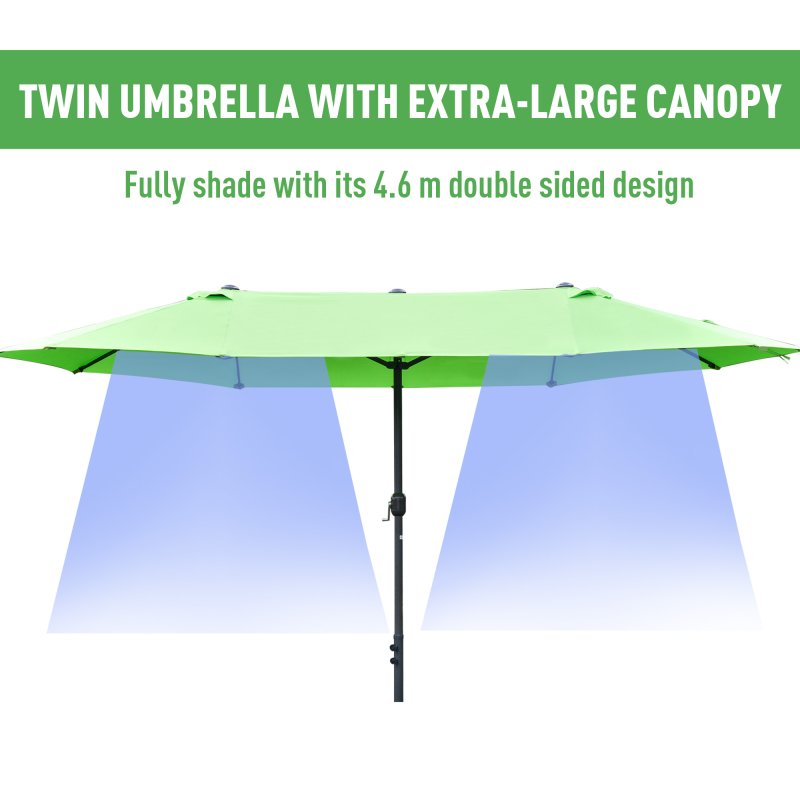 Outsunny 4.6m Garden Parasol Double-Sided Sun Umbrella Patio Market Shelter Canopy Shade Outdoor with Cross Base - Green