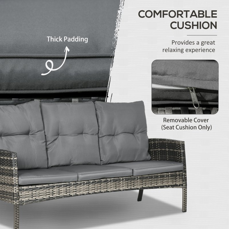 Outsunny 5 Seater Rattan Garden Furniture Set, 2 Armchairs, 3-Seater Wicker Sofa, 2 Footstools and Glass Table, 6 Piece Patio Rattan furniture Sofa Sets with Cushions for Conservatory, Mixed Grey
