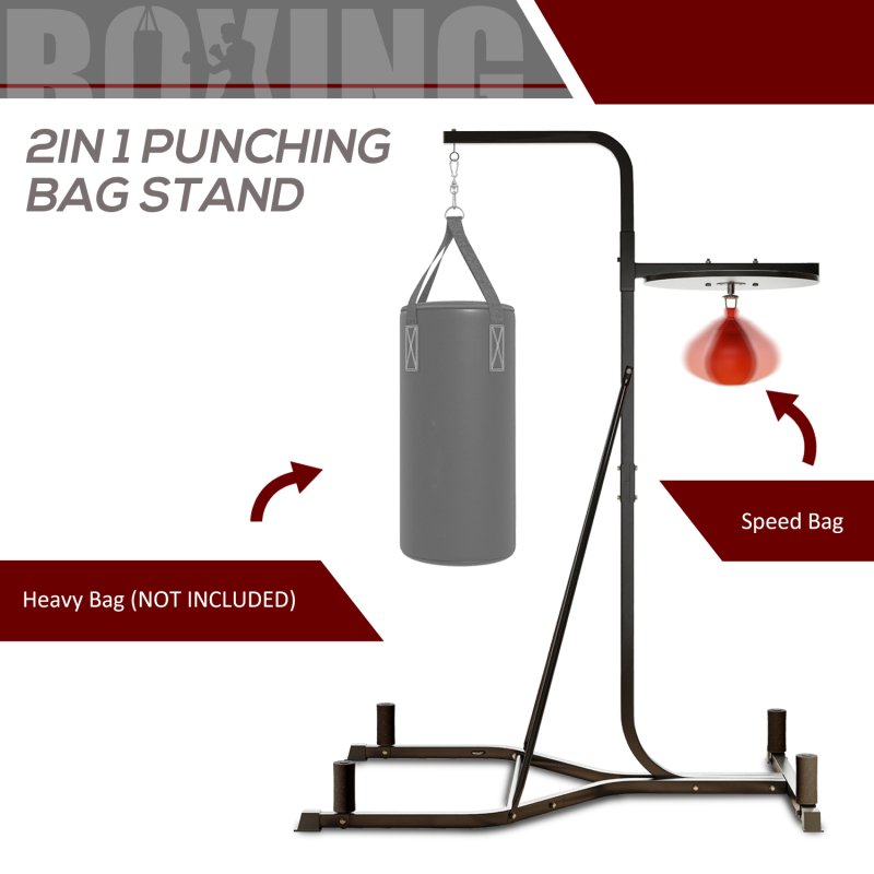 HOMCOM 2-in-1 170-190cm Freestanding Boxing Punch Bag Hanger, Speed Ball Station Platform, for Home, Gym, Black