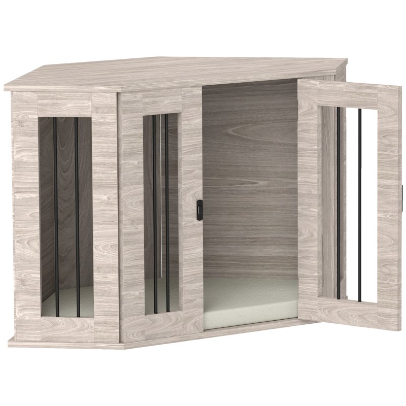 PawHut Dog Crate Furniture, Side Table Dog Kennel with Cushion, Large Door, for Medium Dogs - Walnut Brown