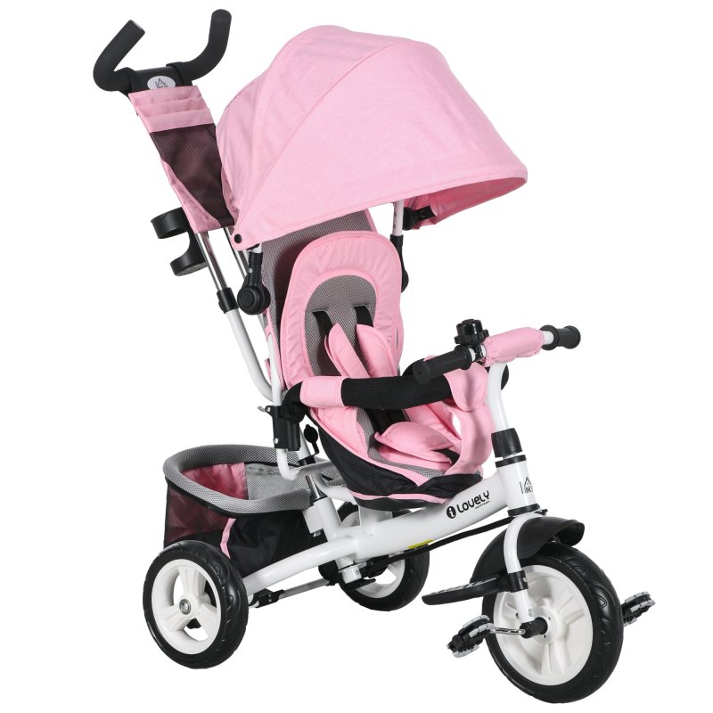 HOMCOM 6 in 1 Trike, Kids Tricycle, Pedal Push Bike w/ Push Handle, Removable Canopy, 5-point Safety Belt, Storage, Cushion, Footrest, Brake, for 1-5 Years Toddler