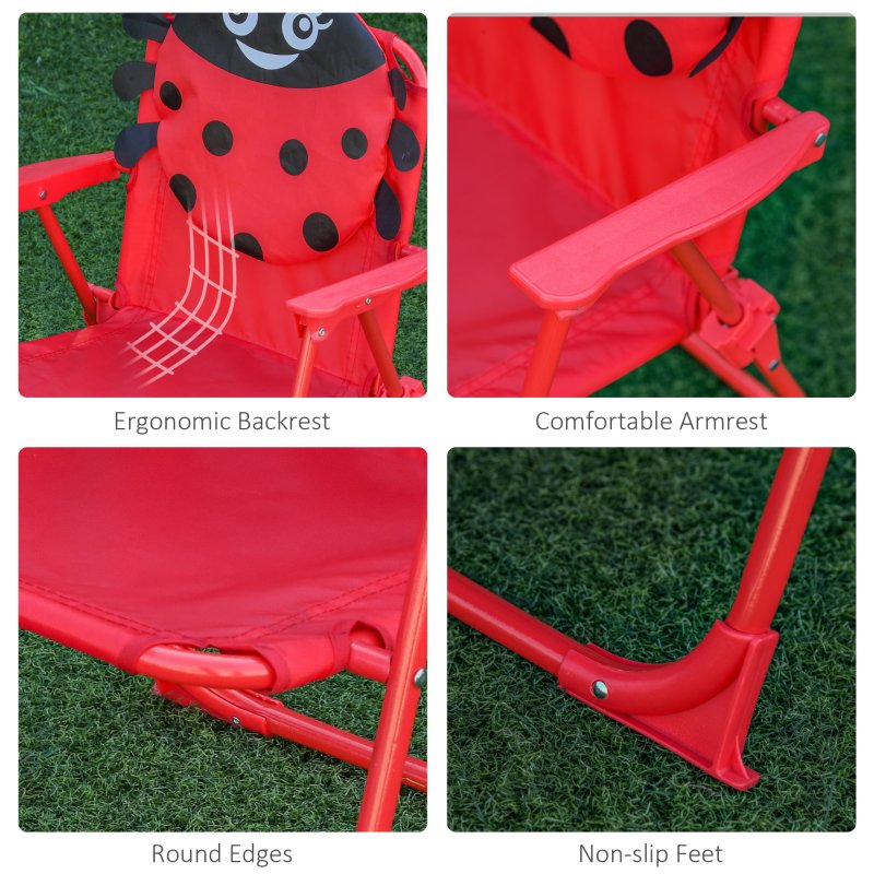 Outsunny Kids Outdoor Table and Garden Furniutre, Ladybird Pattern with Removable, Height Adjustable Umbrella, Red