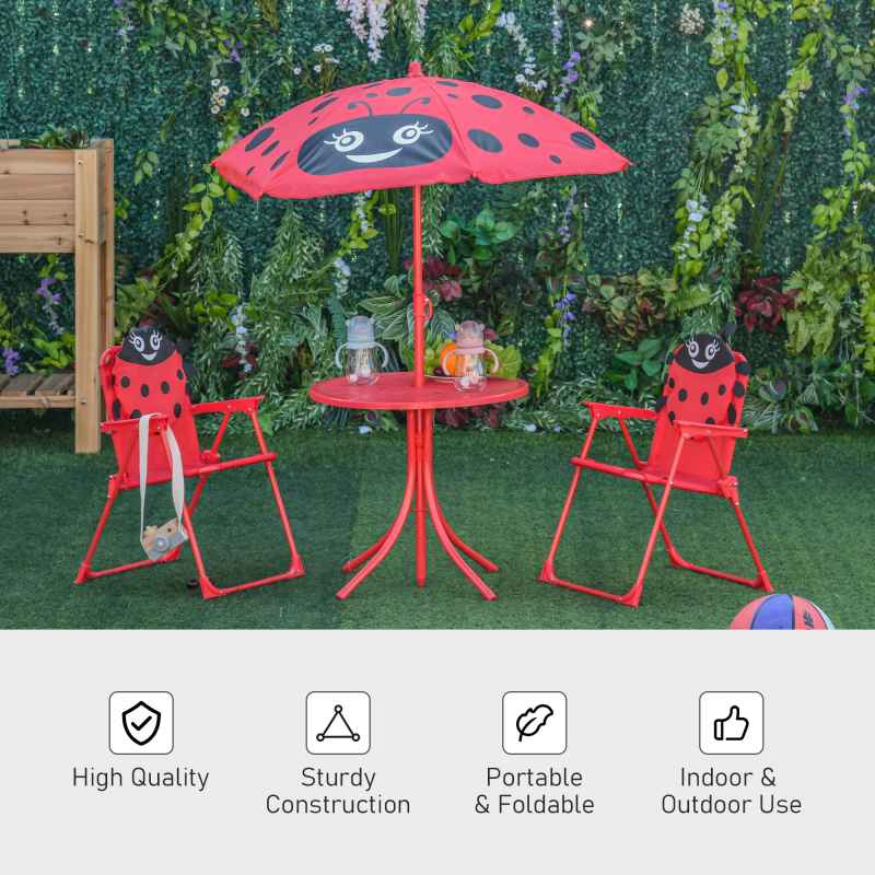 Outsunny Kids Outdoor Table and Garden Furniutre, Ladybird Pattern with Removable, Height Adjustable Umbrella, Red