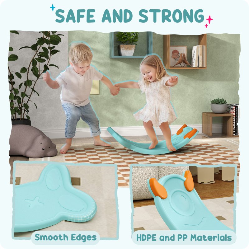 AIYAPLAY Balance Board Kids, Wobble Board Kids Seesaw Rock, Toddler Curved Balance Board for Balance Training & Sensory Play, Light Blue